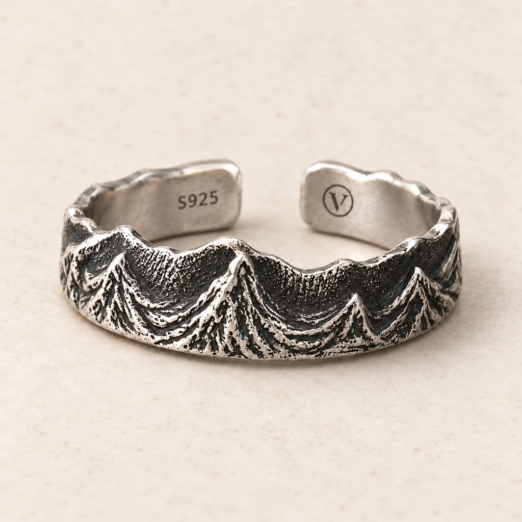 Mountain men’s ring in 925 sterling silver, with S925 and VAERN inner marks